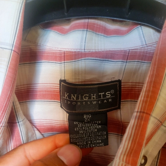 Knights sportswear, 2X, Red and White, Plaid, Button down. - Picture 3 of 3